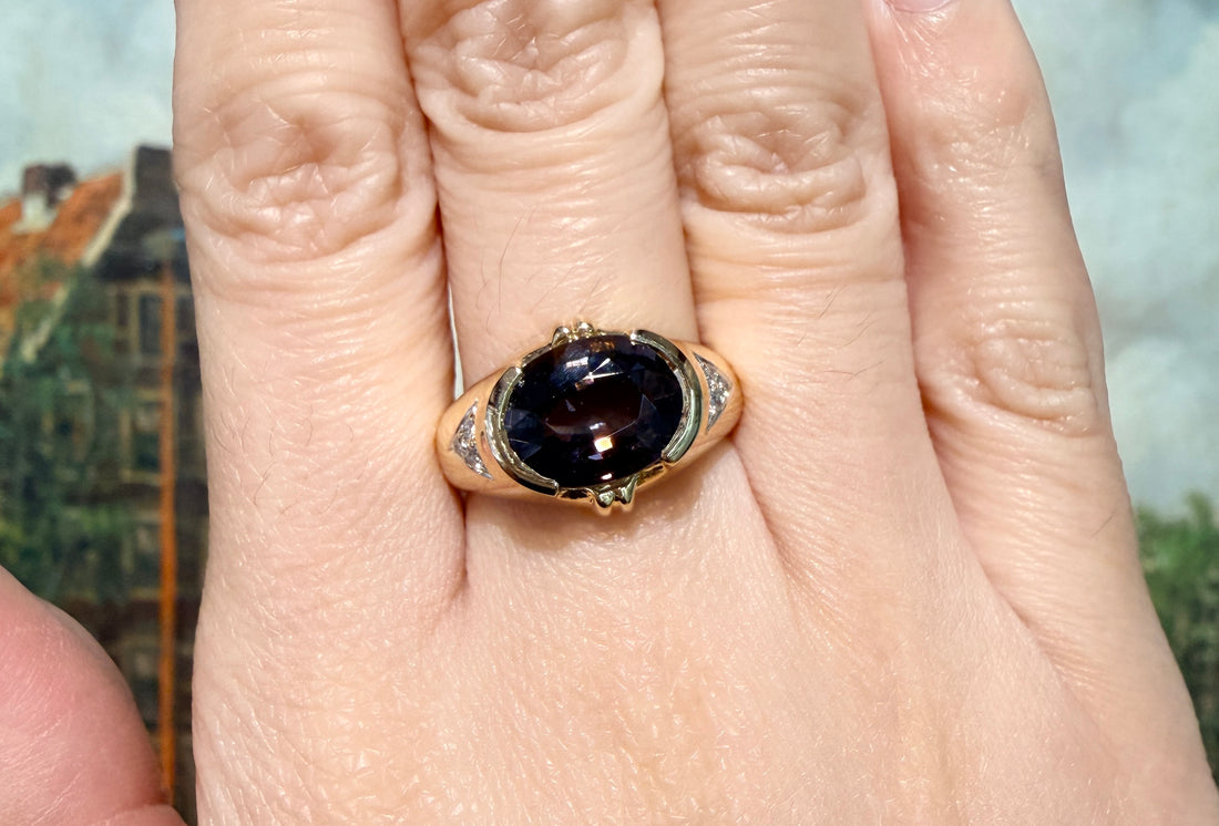 Tourmaline and diamond ring in 18 carat gold-Vintage Rings-The Antique Ring Shop