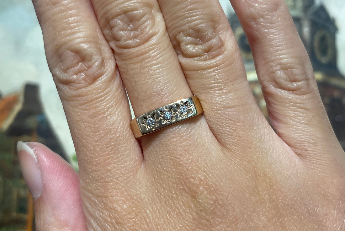 Vintage three stone diamond ring-Vintage Rings-The Antique Ring Shop
