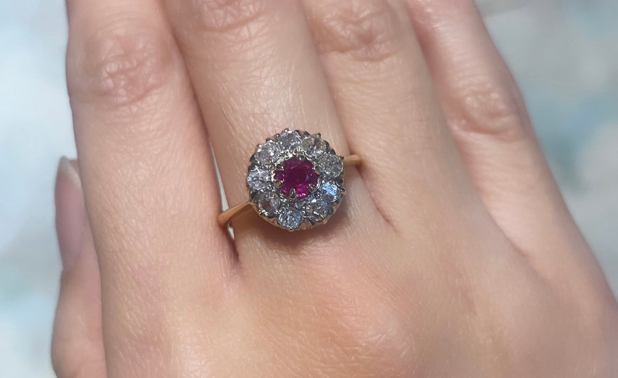 Ruby and old cut diamond cluster ring-Antique rings-The Antique Ring Shop