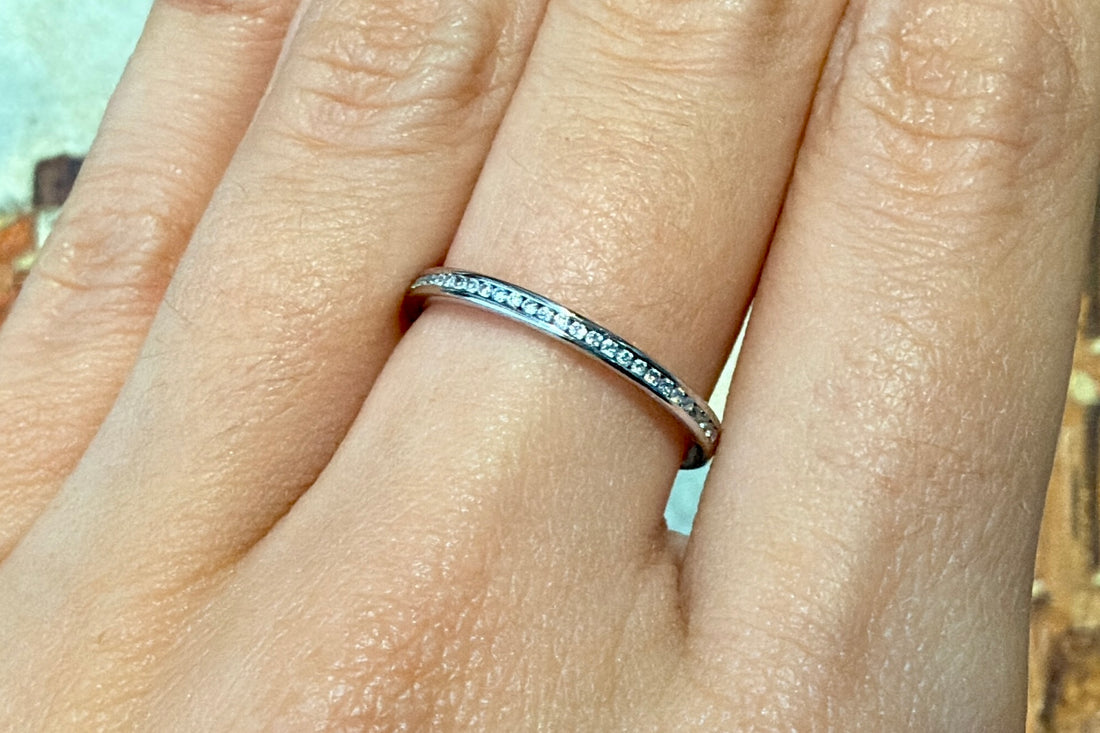 18 carat gold half eternity band with diamonds-wedding rings-The Antique Ring Shop