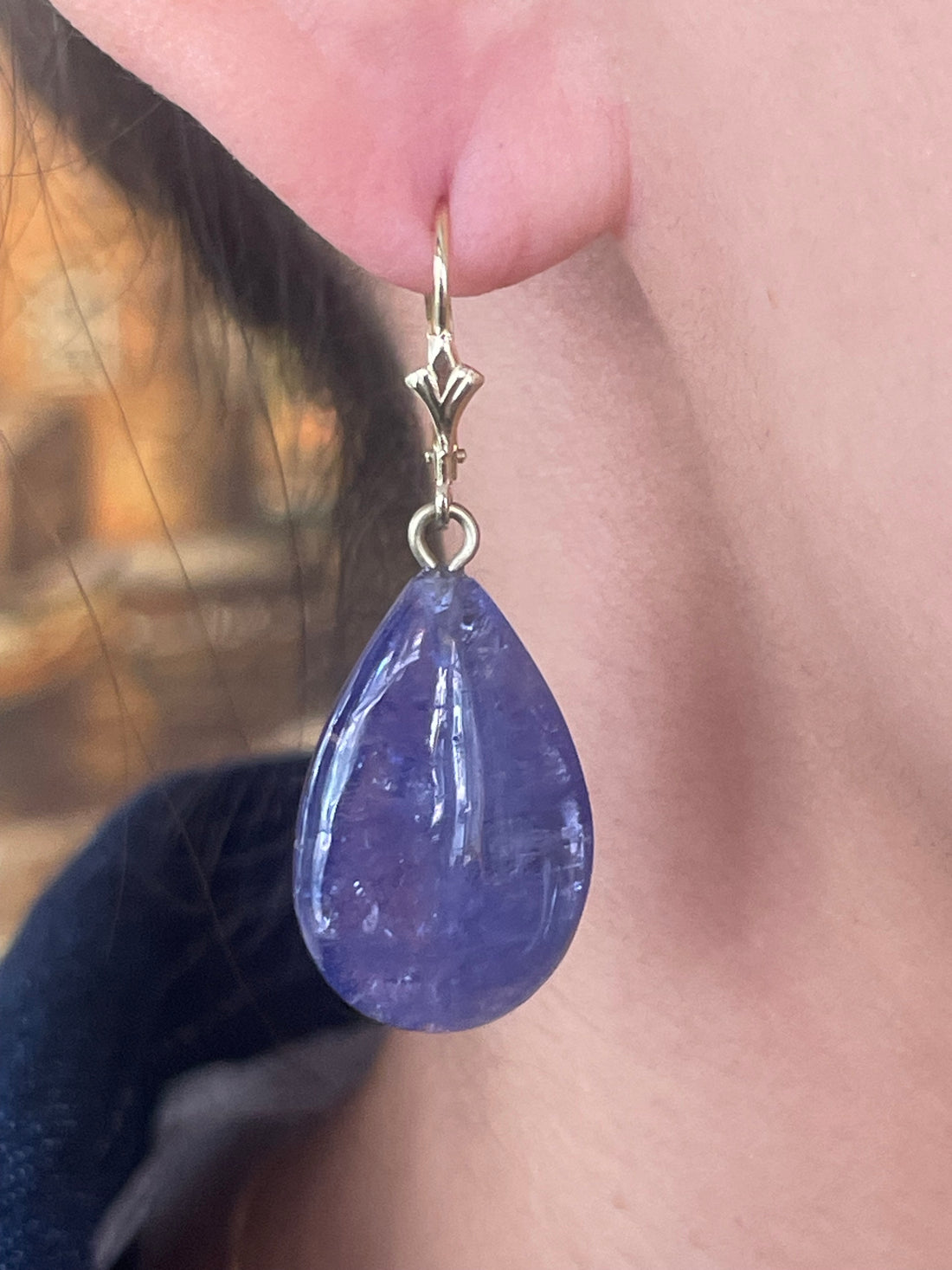 Tanzanite pendant earrings in 14 carat gold-Earrings-The Antique Ring Shop