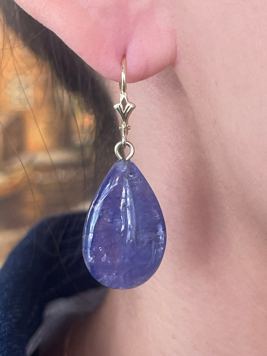 Tanzanite pendant earrings in 14 carat gold-Earrings-The Antique Ring Shop