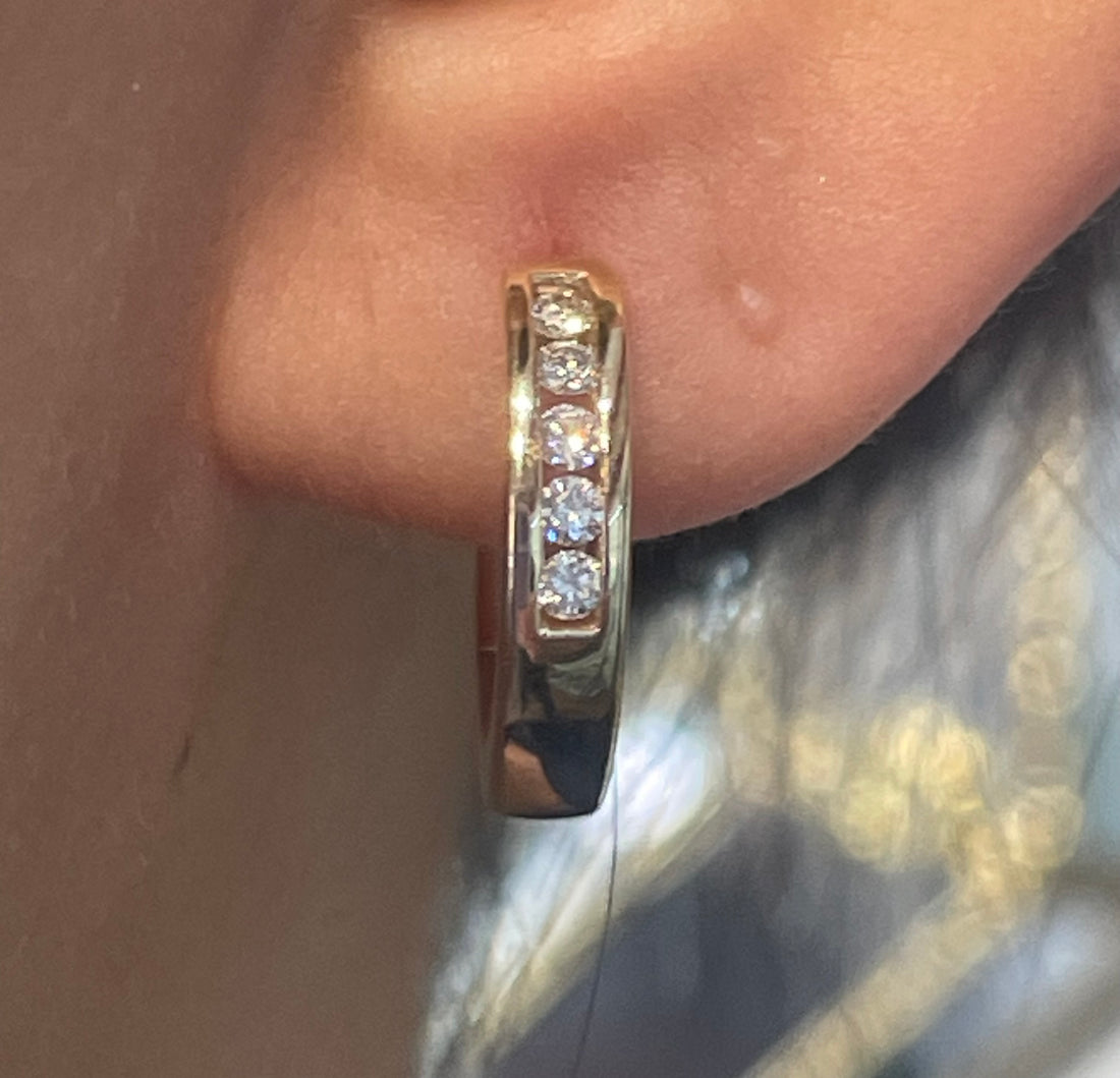 Diamond set hoop earrings in 14 carat gold-Earrings-The Antique Ring Shop