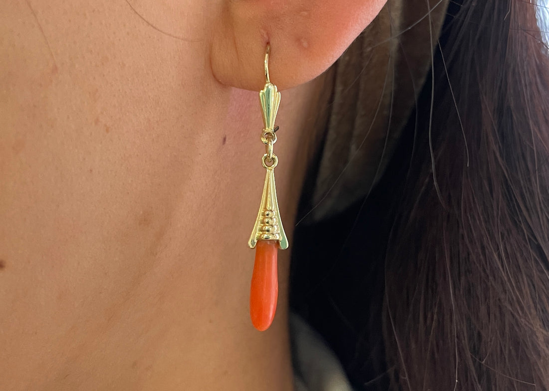 Vintage 14 carat gold pendant earrings-Earrings-The Antique Ring Shop