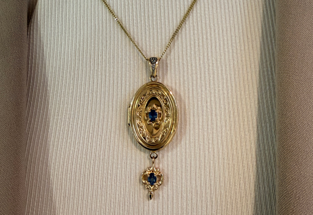 Vintage locket with sapphires-Pendants-The Antique Ring Shop