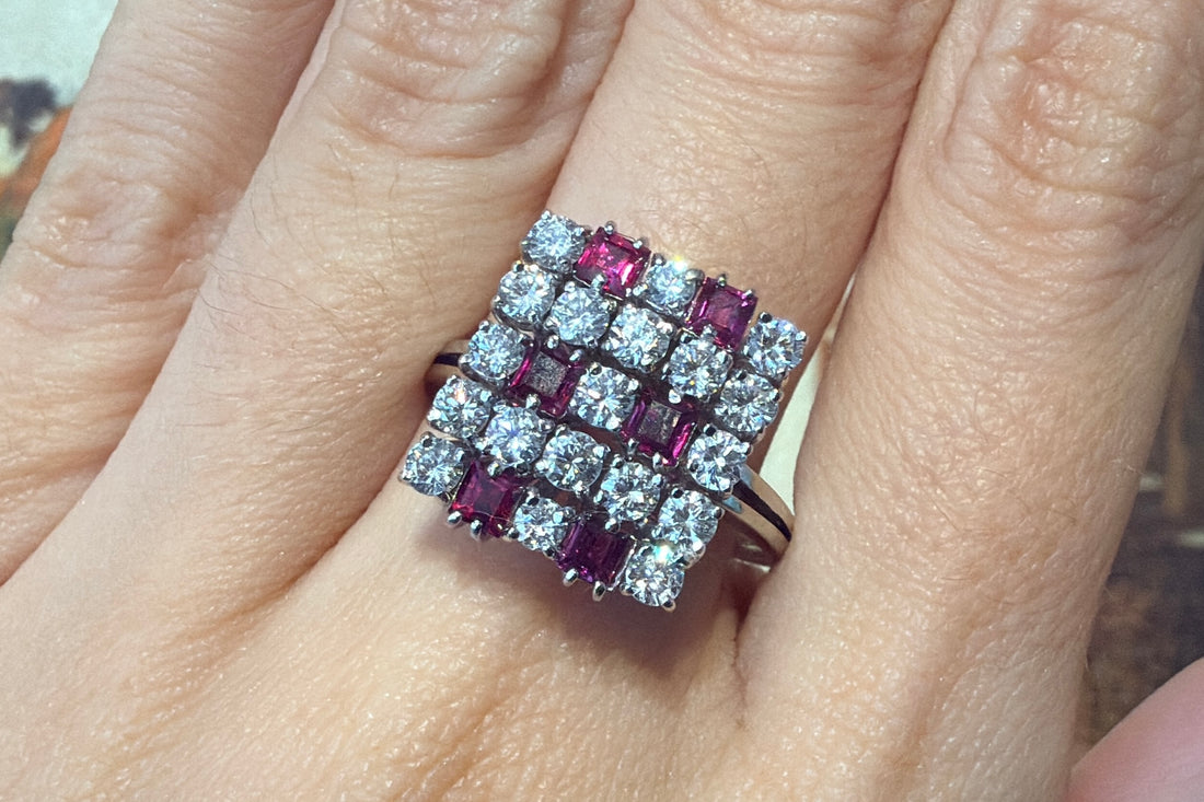 Vintage ruby and diamond ring in white gold-The Antique Ring Shop
