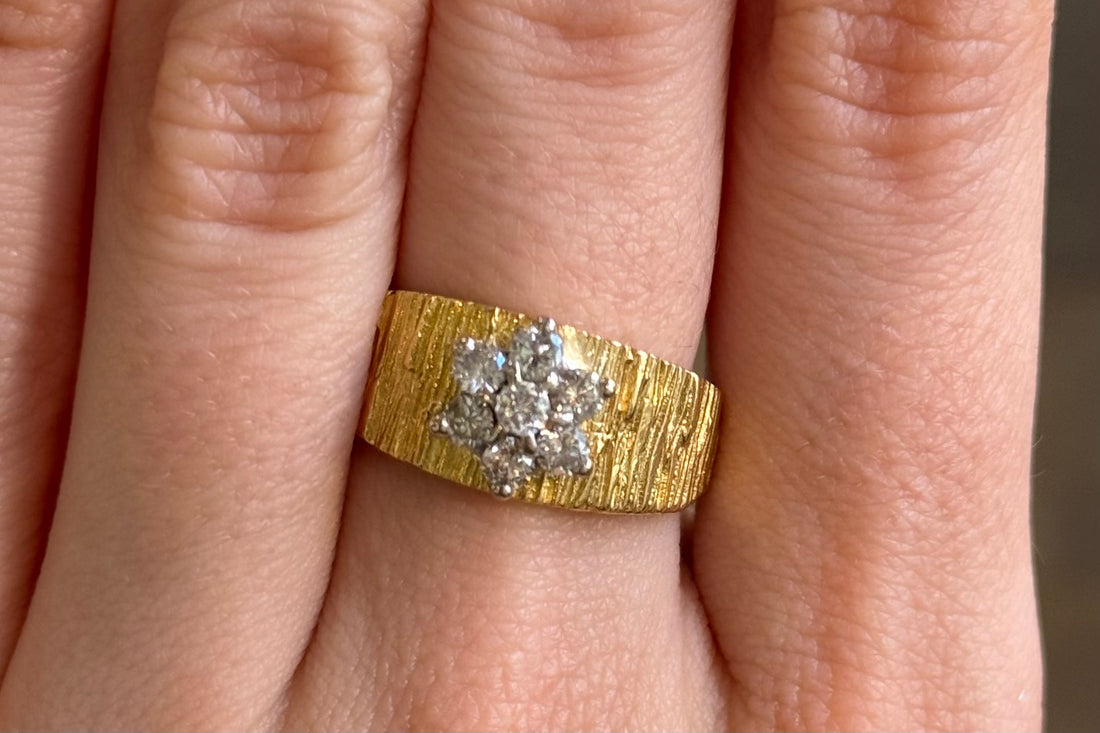 Vintage bark testured diamond ring-Vintage Rings-The Antique Ring Shop