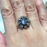 Star sapphire and rose diamond ring in gold and silver-Antique rings-The Antique Ring Shop