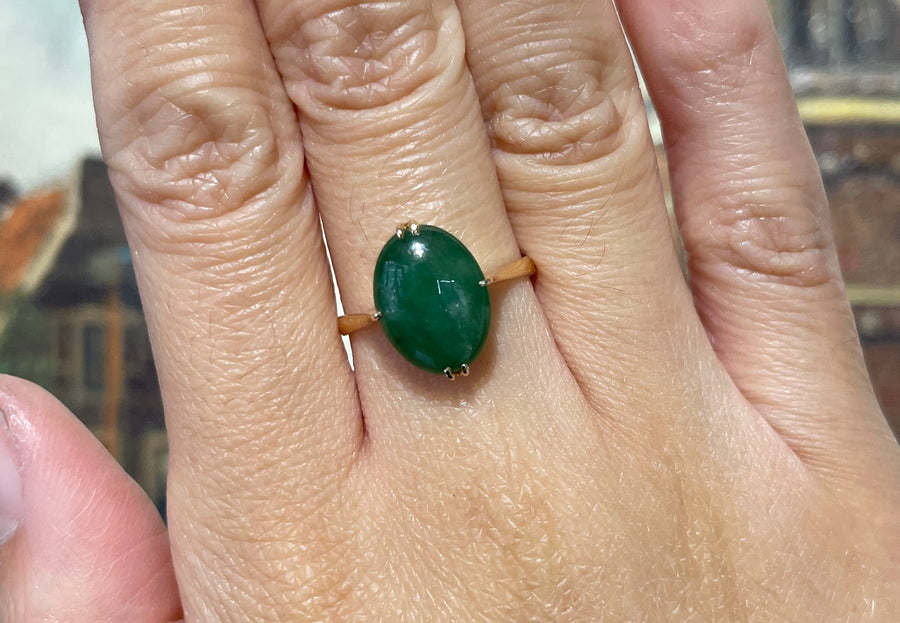 Cabochon jade ring in 14 carat gold-Vintage Rings-The Antique Ring Shop