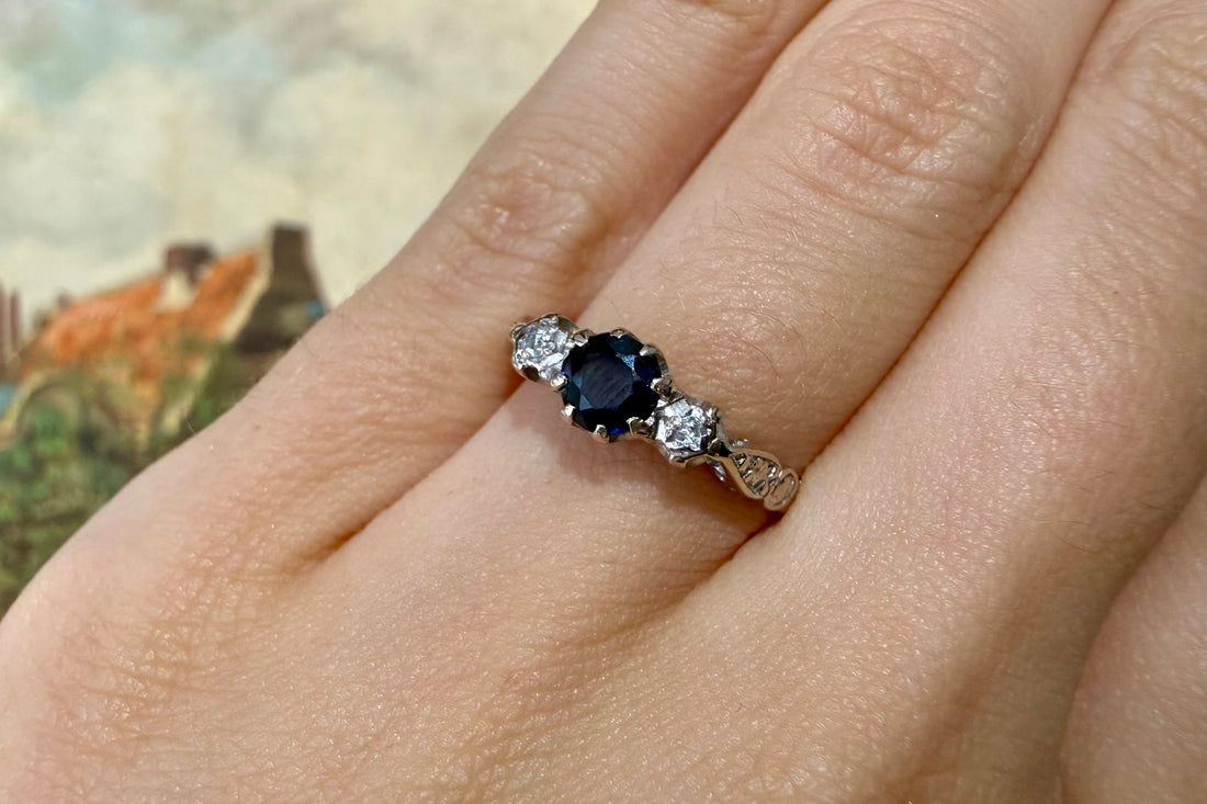 Vintage sapphire and diamond ring-Vintage Rings-The Antique Ring Shop