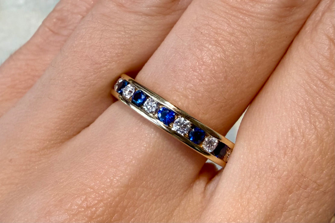 Sapphire and diamond eternity band in 18 carat gold-Vintage Rings-The Antique Ring Shop