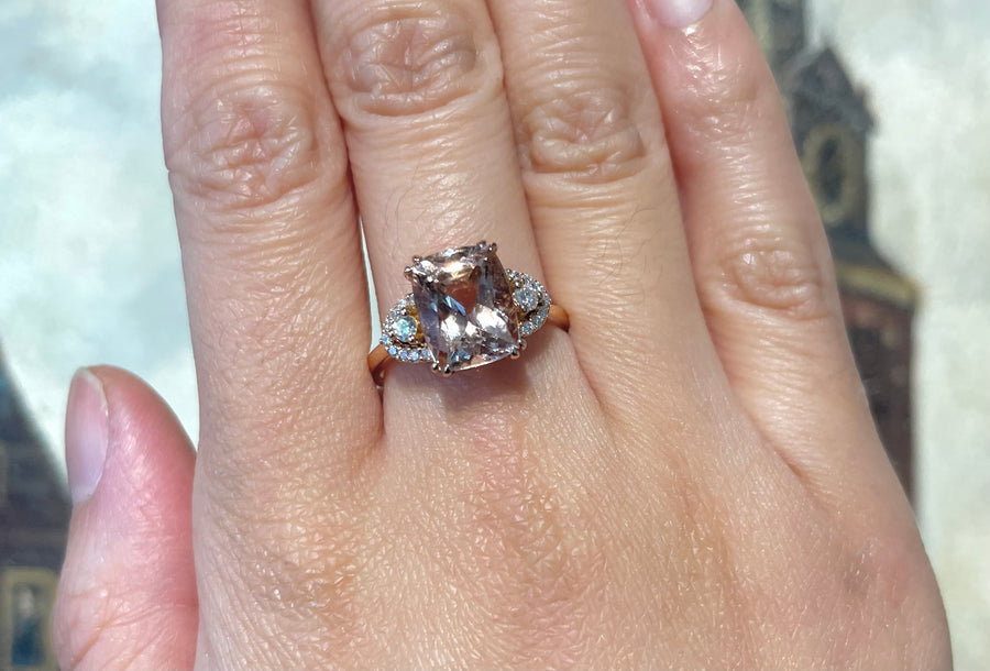 Morganite and diamond ring in 18 carat roe gold-Vintage Rings-The Antique Ring Shop