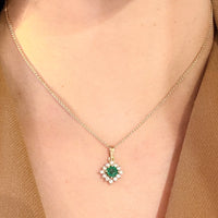 Emerald and diamond pendant in 14 carat gold-Pendants-The Antique Ring Shop