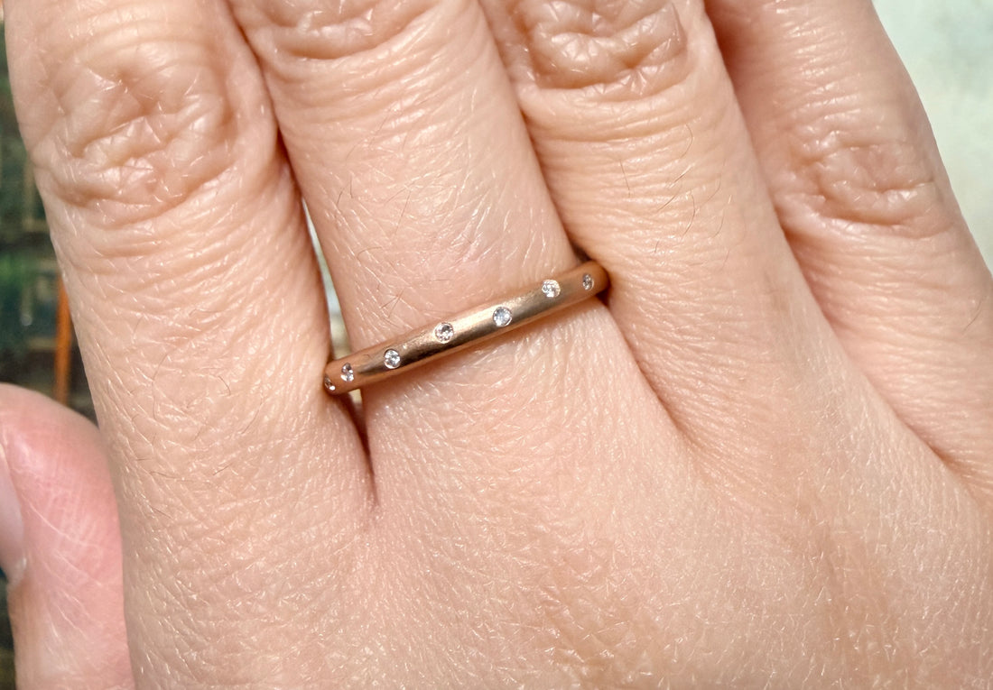 14 carat gold band with diamonds-wedding rings-The Antique Ring Shop