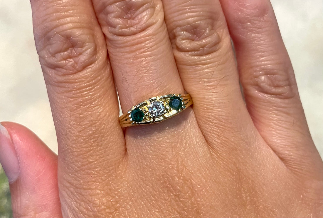 Vintage emerald and diamond ring in 18 carat gold-engagement rings-The Antique Ring Shop