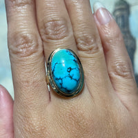 Cabochon turquoise ring in 14 carat gold-Vintage Rings-The Antique Ring Shop