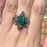 Antique emerald and rose diamond ring-Antique rings-The Antique Ring Shop