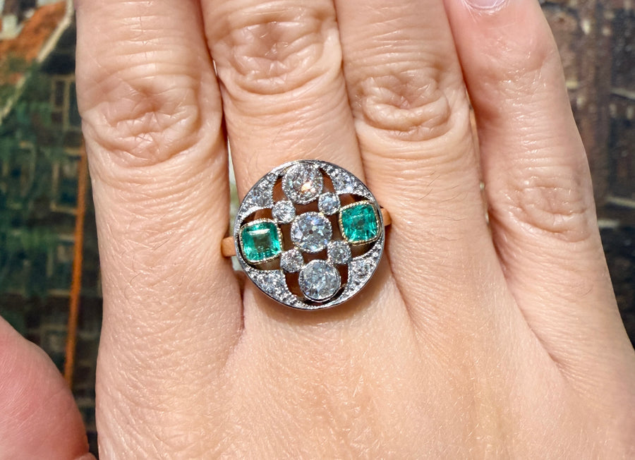 Art Deco old cut diamond and emerald ring-Vintage Rings-The Antique Ring Shop