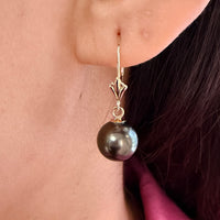 Grey pearl earrings in 14 carat gold-Earrings-The Antique Ring Shop