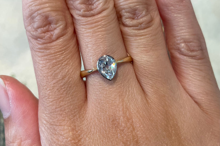 Old pear cut diamond solitaire ring-engagement rings-The Antique Ring Shop