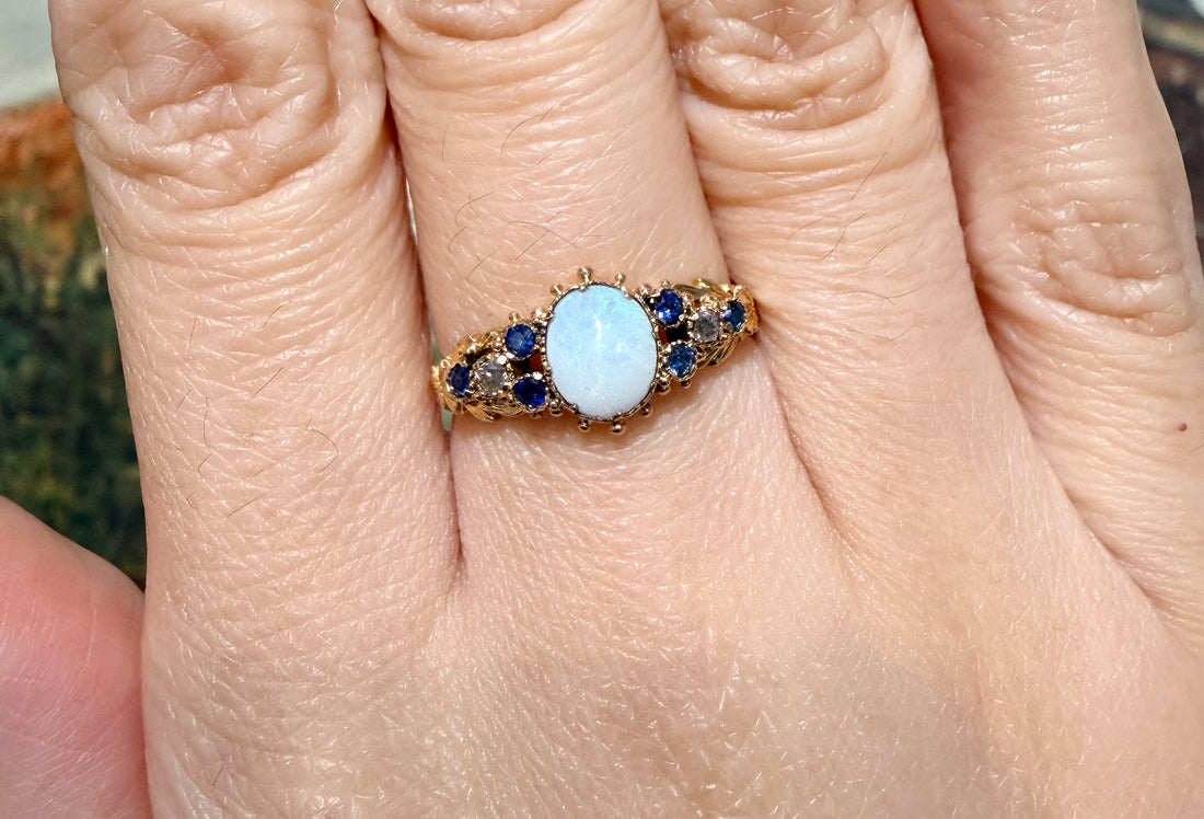 Victorian opal, sapphire and diamond ring-Antique rings-The Antique Ring Shop