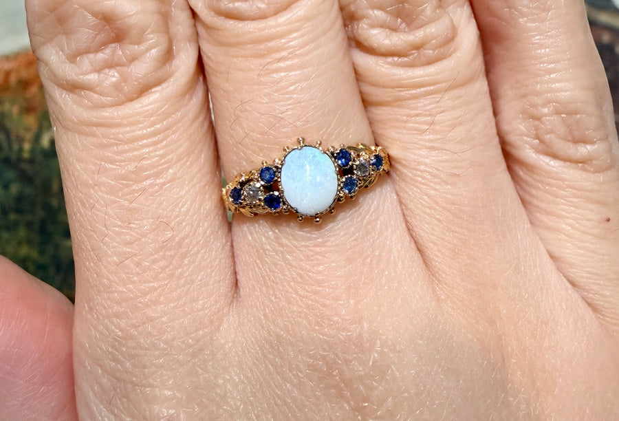 Victorian opal, sapphire and diamond ring-Antique rings-The Antique Ring Shop