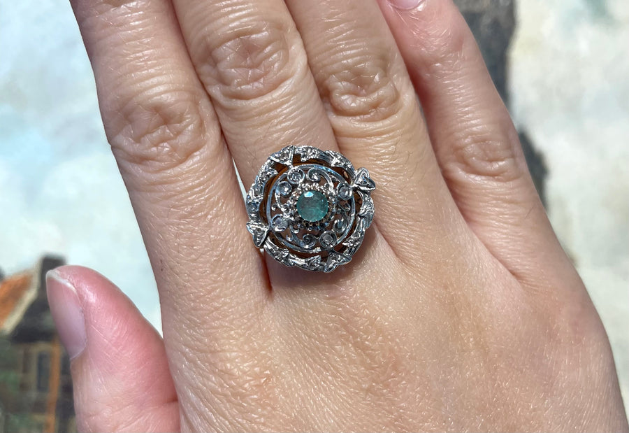 Antique Emerald and rose cut diamond ring-Antique rings-The Antique Ring Shop