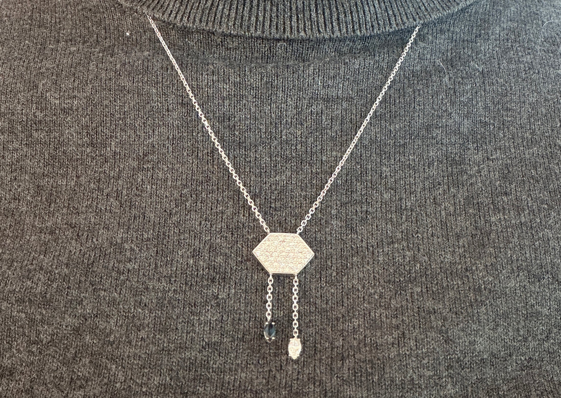 Vintage diamond and sapphire pendant in white gold-Pendants-The Antique Ring Shop