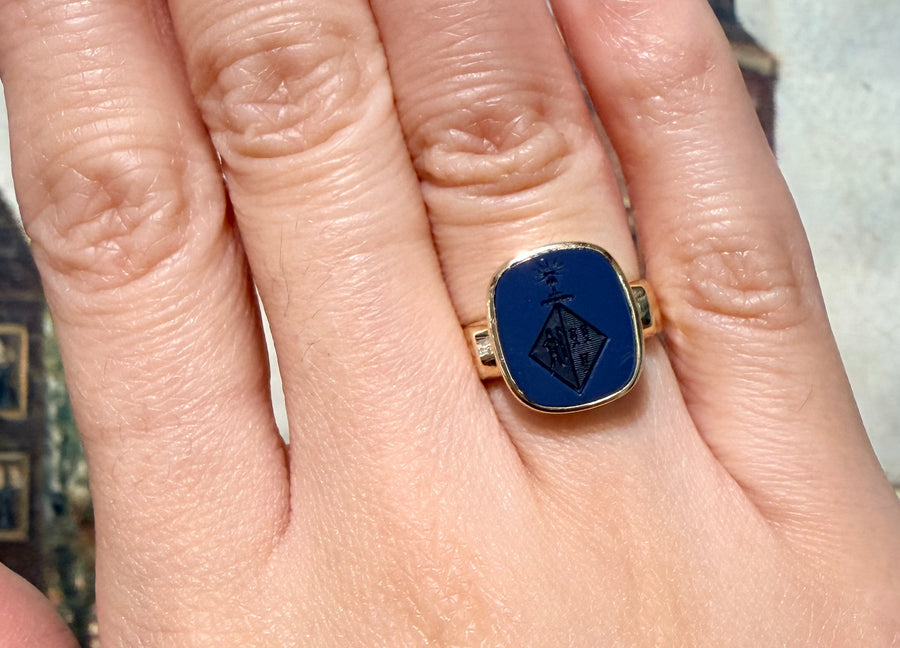 Vintage signet intaglio ring-Vintage Rings-The Antique Ring Shop