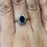 Sapphire and diamond cluster ring in 14 carat gold-engagement rings-The Antique Ring Shop