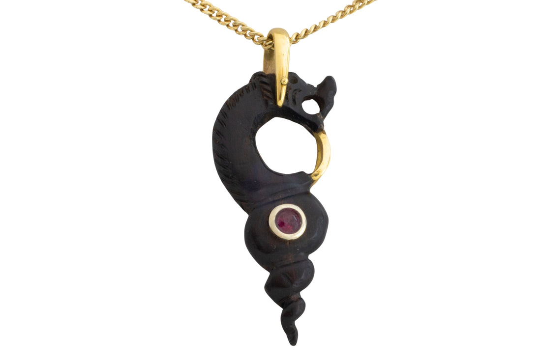 Ebony gold and ruby serpent pendant-Pendants-The Antique Ring Shop