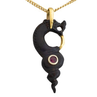 Ebony gold and ruby serpent pendant-Pendants-The Antique Ring Shop