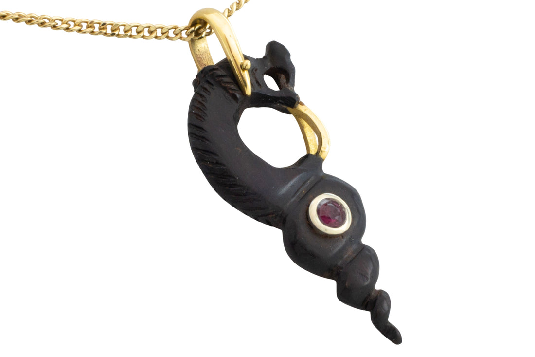 Ebony gold and ruby serpent pendant-Pendants-The Antique Ring Shop