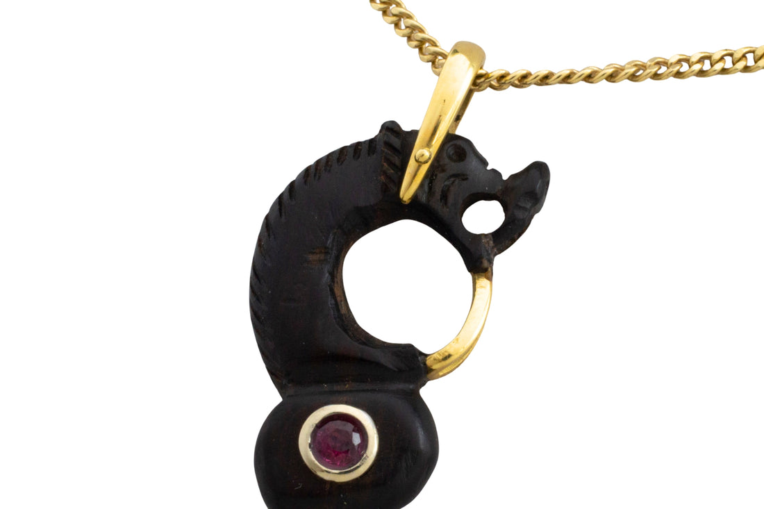 Ebony gold and ruby serpent pendant-Pendants-The Antique Ring Shop