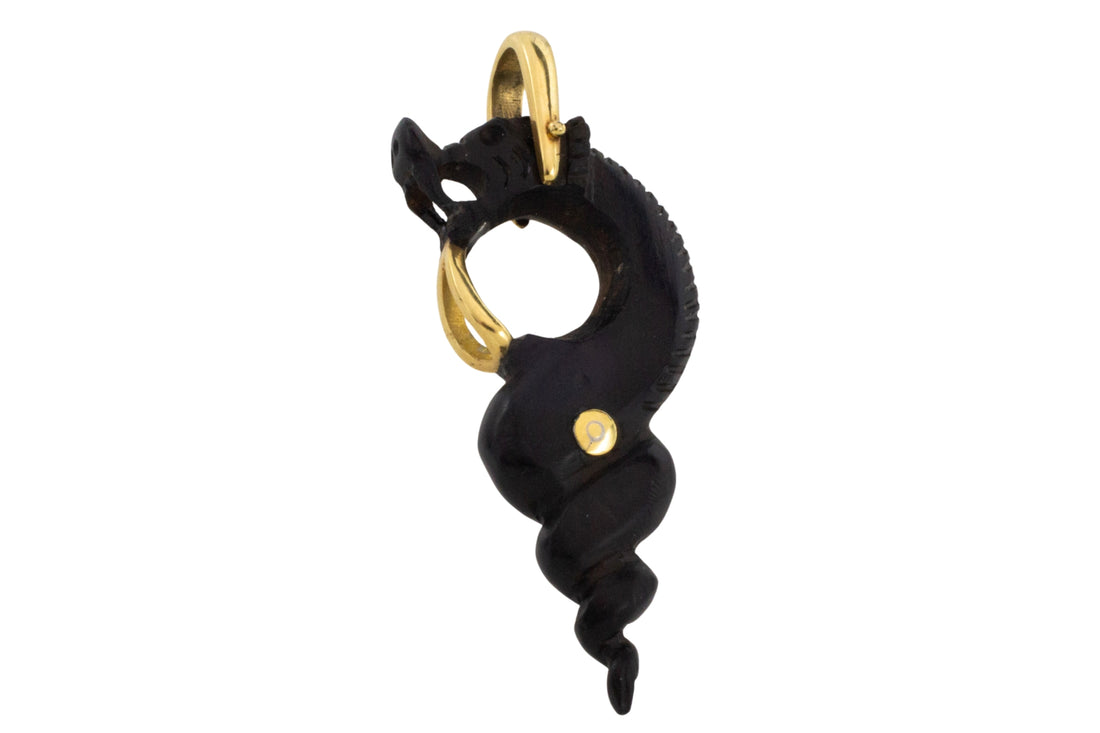 Ebony gold and ruby serpent pendant-Pendants-The Antique Ring Shop