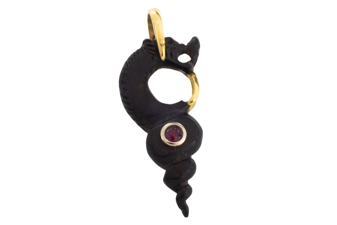 Ebony gold and ruby serpent pendant-Pendants-The Antique Ring Shop