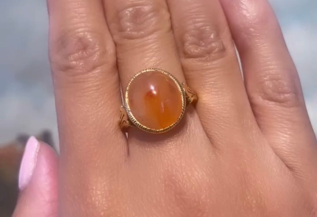 Cabochon carnelian ring in 18 carat gold-vintage rings-The Antique Ring Shop