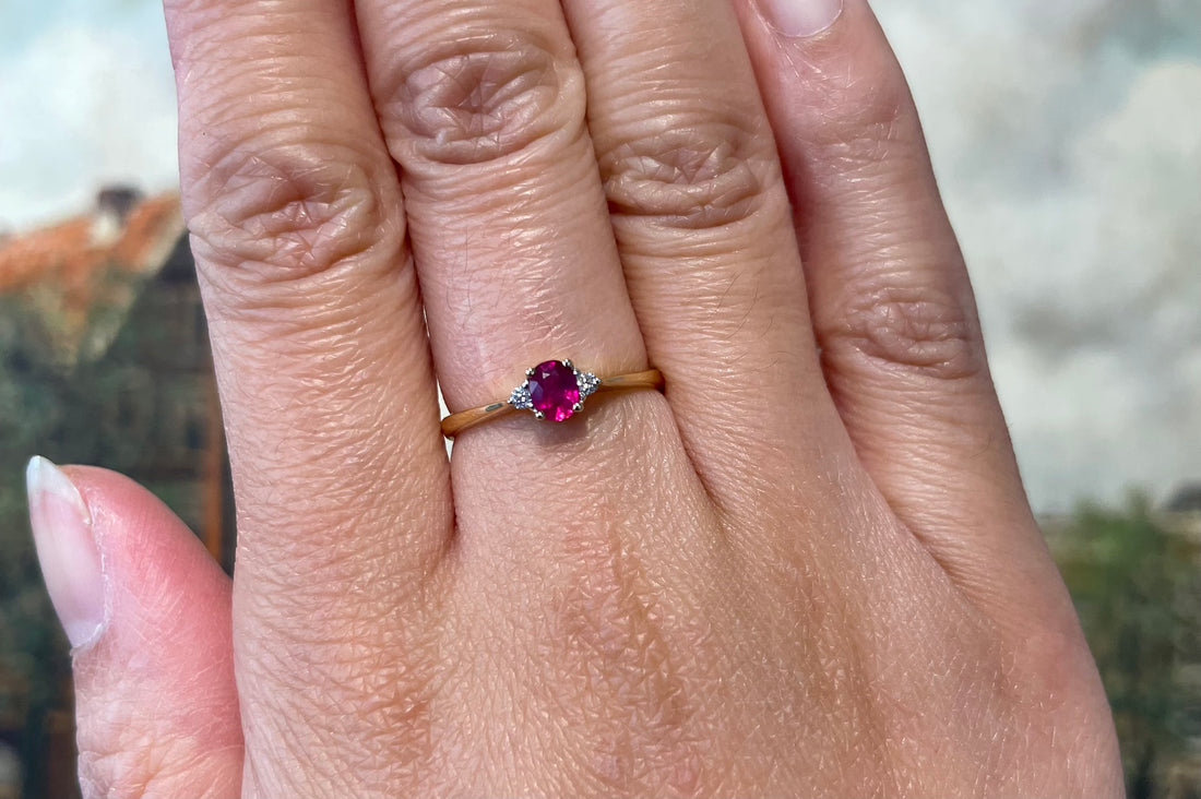 Ruby and diamond ring in 18 carat gold-Vintage Rings-The Antique Ring Shop