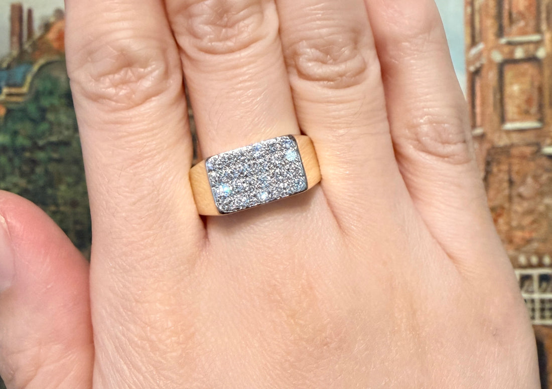 Pave set diamond ring in 14 carat gold-gents rings-The Antique Ring Shop