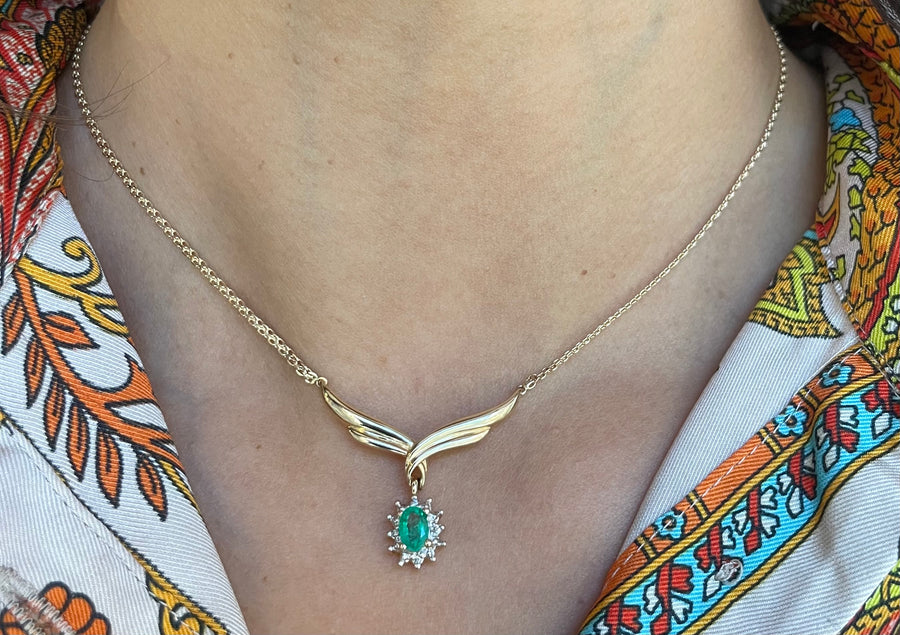Emerald and diamond collier-Necklaces-The Antique Ring Shop
