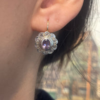 Amethyst and rose diamond earrings in silver and gold-Earrings-The Antique Ring Shop