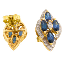 Sapphire and diamond marquise sdud earrings in 18 carat gold-Earrings-The Antique Ring Shop