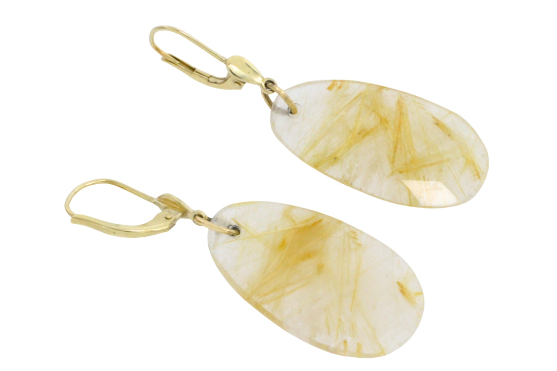 Rutilated quartz pendant earrings-Earrings-The Antique Ring Shop