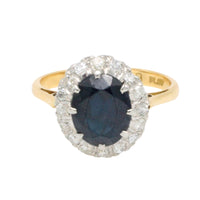 Vintage sapphire and diamond cluster ring-engagement rings-The Antique Ring Shop