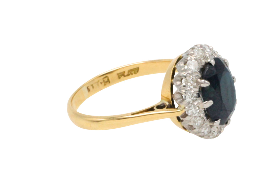 Vintage sapphire and diamond cluster ring-engagement rings-The Antique Ring Shop