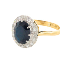 Vintage sapphire and diamond cluster ring-engagement rings-The Antique Ring Shop