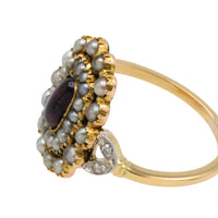 Tourmaline pearl and rose diamond ring-Antique rings-The Antique Ring Shop