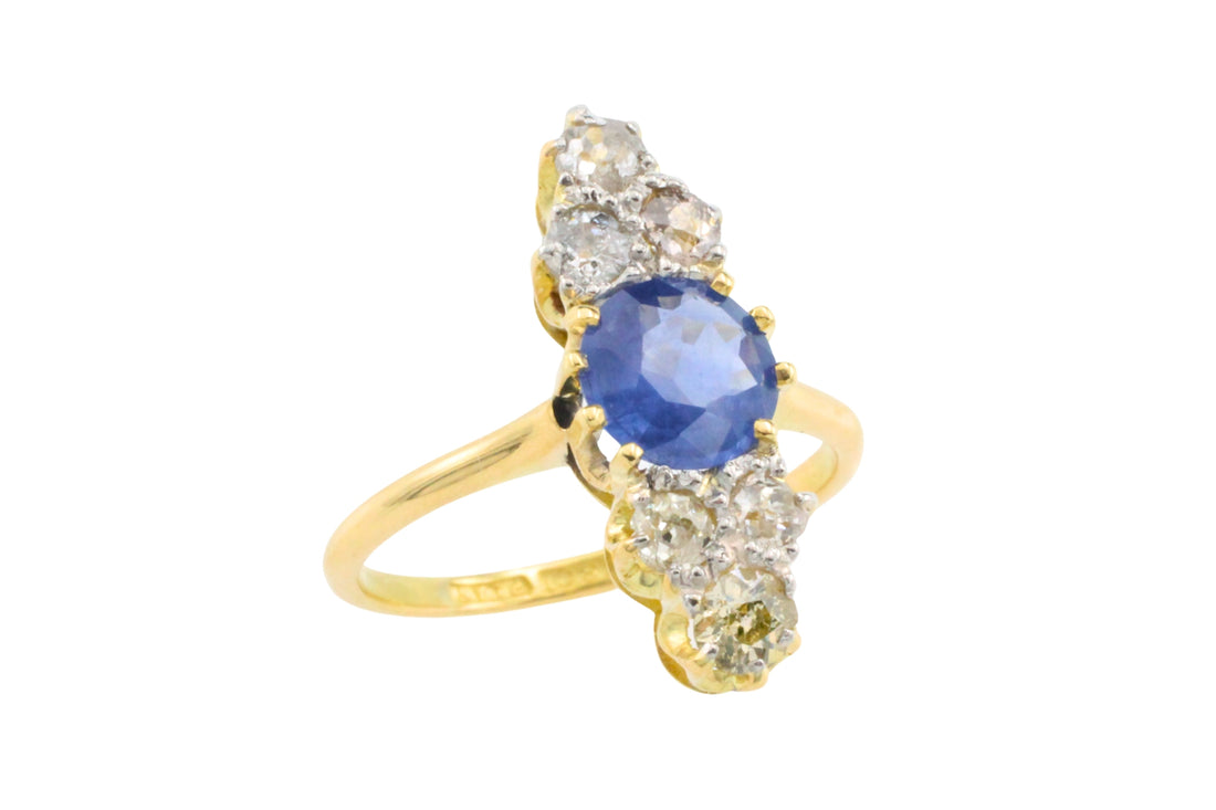 Victorian sapphire and old cut diamond ring-The Antique Ring Shop