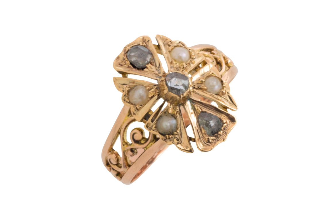 Antique pearl and rose diaomond ring