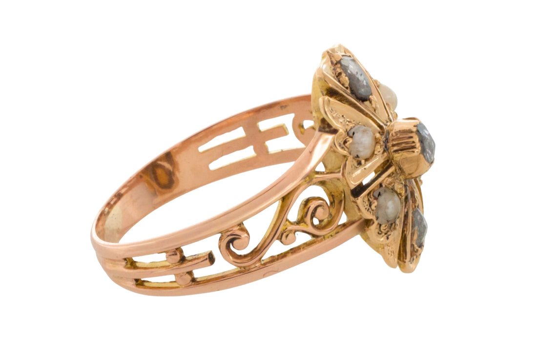 Antique pearl and rose diaomond ring